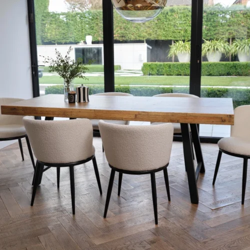 Light Natural Dining Table Steel or Black Legs Matte Grain Finish Elke