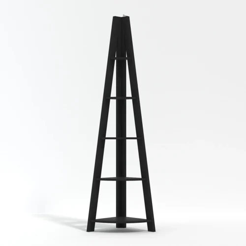 Tiva Black Corner Ladder Shelving - Sleek 5-Tier Display with Modern Edge