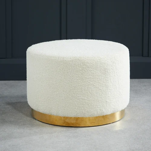 Lara Large Pouffe - White Boucle Elegance with Chic Gold Frame