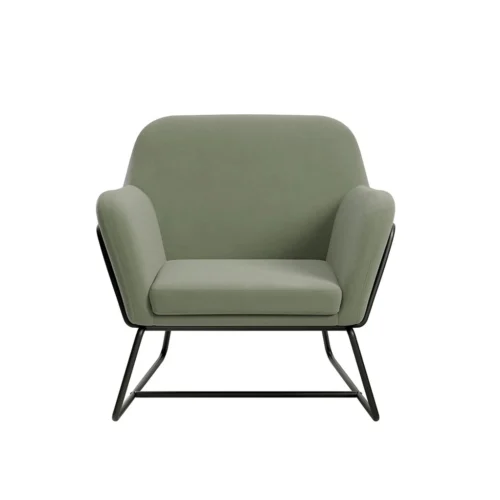 Charles Velvet Sage Armchair Comfortable & Relaxed Seating with Matte Black Legs