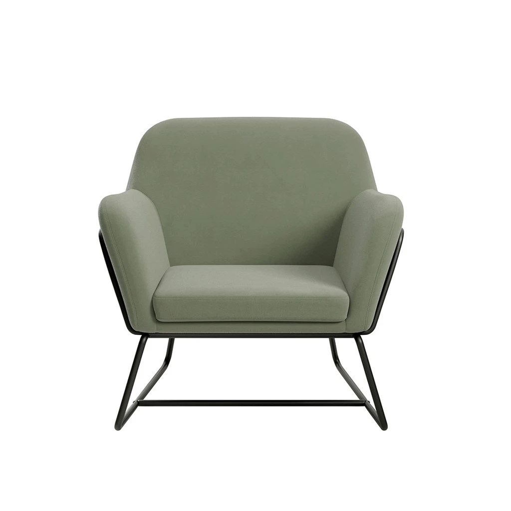Charles Velvet Sage Armchair Comfortable & Relaxed Seating with Matte Black Legs