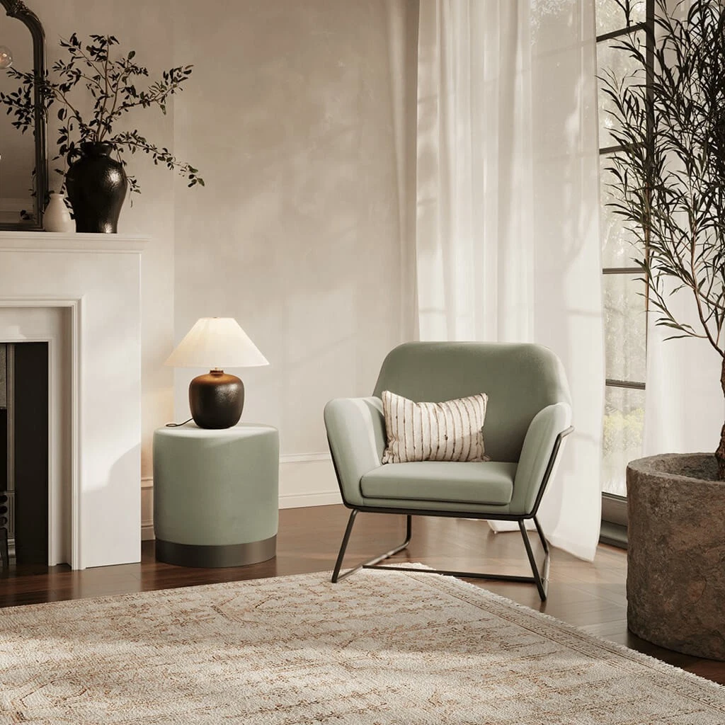 Charles Velvet Sage Armchair Comfortable & Relaxed Seating with Matte Black Legs - Image 5