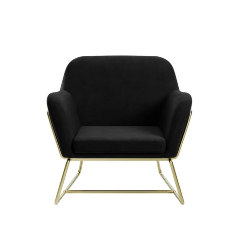 Charles Velvet Black Armchair Comfortable&Relaxed Seating with Brushed Gold Legs