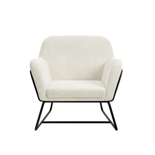 Charles Velvet Ivory Boucle Armchair Comfortable&Relaxed Seating with Black Legs