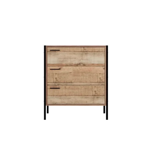 Hoxton 3-Drawer Chest -Industrial Chic with Distressed Oak Effect & Sleek Design