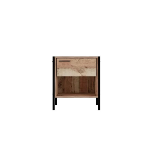 Hoxton Bedside Cabinet Industrial Chic with Distressed Oak Finish