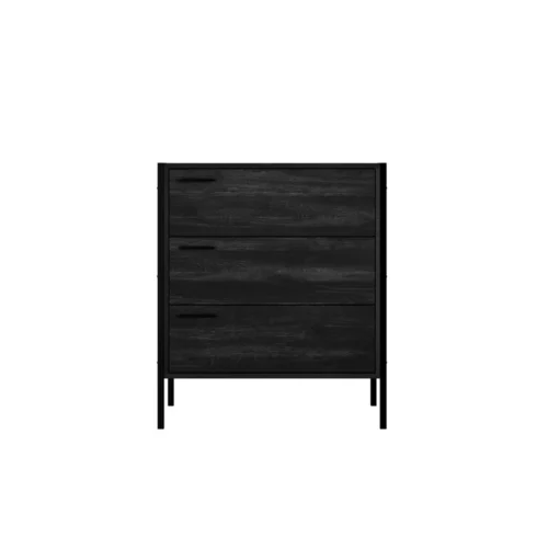 Hoxton Black 3 Drawer Chest with Matt Black Frame & Wood Effect Finish