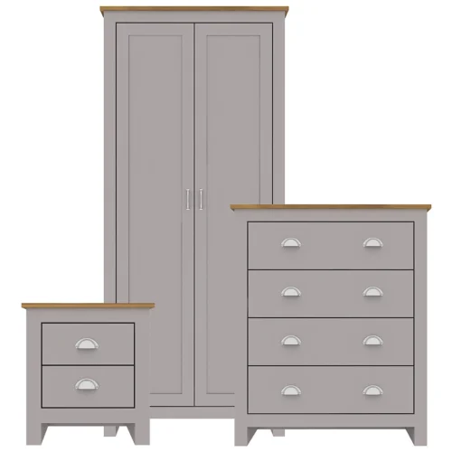 Lancaster Grey Bedroom Set Wardrobe 4 Drawer Chest 2 Drawer Bedside Unit
