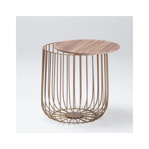 Enzo Small Cage Table - Chic Gold Frame with Removable Oak Top & Hidden Storage