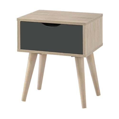 Scandi Oak & Grey Lamp Table - Retro Elegance with Practical Storage