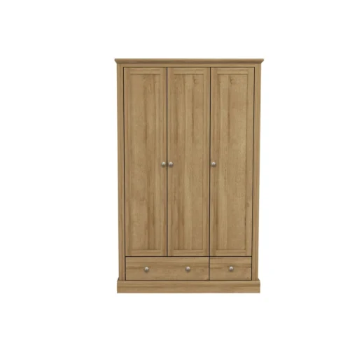 Devon Oak 3-Door 2-Drawer Wardrobe - Classic Storage with Timeless Elegance