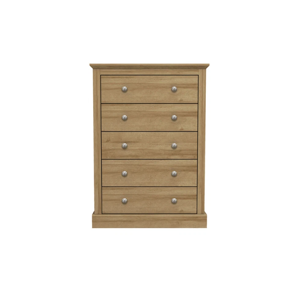 Devon Oak 5 Drawer Chest Traditional Bedroom Storage Unit Elegant Design