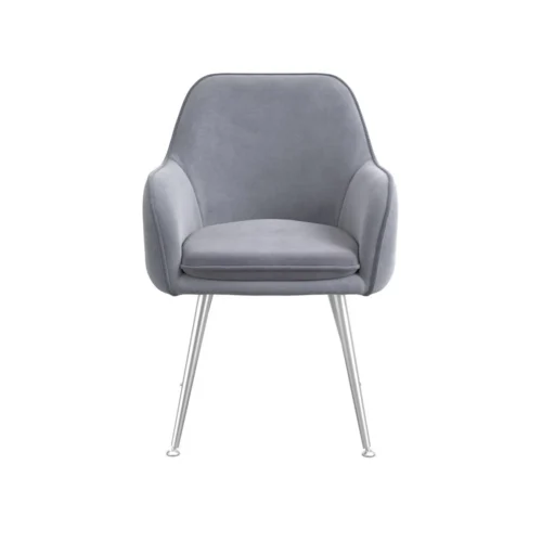 Tara Dining Chair In Grey Colour Velvet Fabric With Metal Legs Set of 2