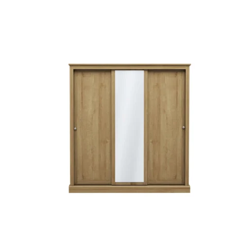 Devon Oak 3 Door Sliding Mirrored Wardrobe Of Dimension-182x176x59cm (2 Packs)