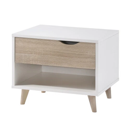 Stockholm White Bedside Table With One Storage Drawer & One Open Shelf